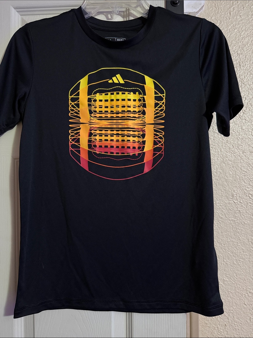 adidas Black Tee with Yellow-Orange-Red Gradient Graphic